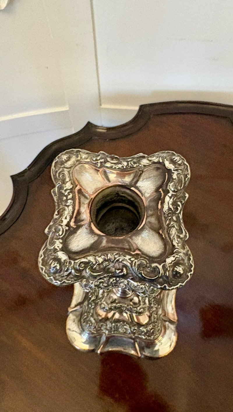 Antique Quality Pair of Tall Silver-Plated Candlesticks